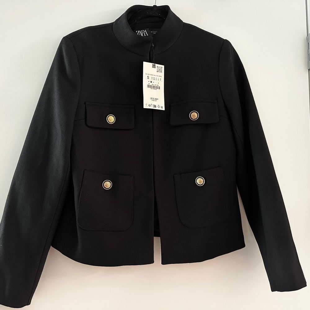 ZARA BAND COLLAR TEXTURED BLAZER